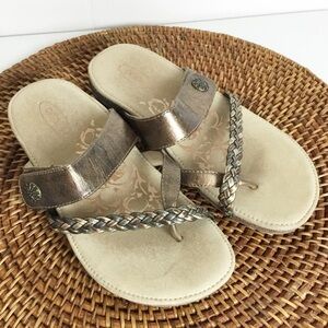 Aetrex Women's Lena Bronze Cork Beaded Comfort Thong Sandal Size 5.5